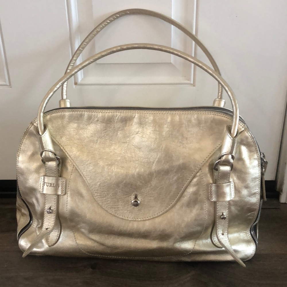 Gold metallic Furla handbag
